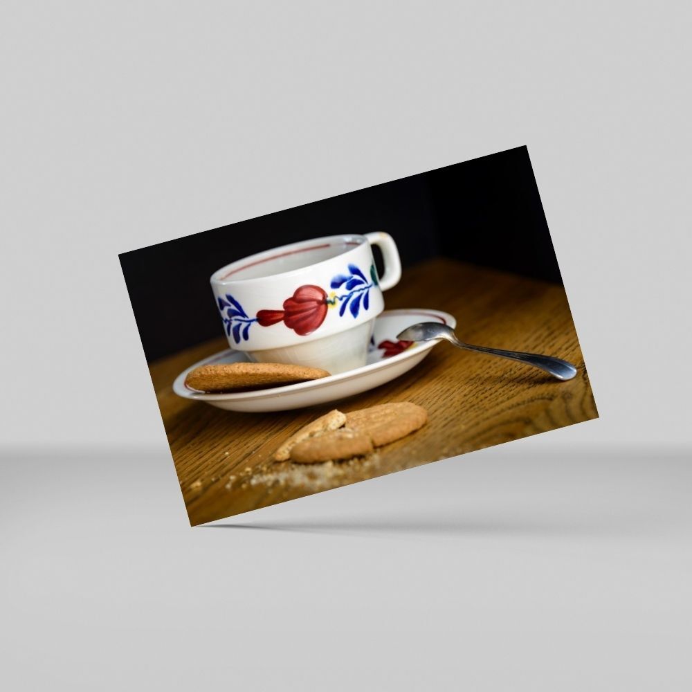 gordijn komen spijsvertering Boerenbont kopje koffie met koekje - Fotostudio Markelo